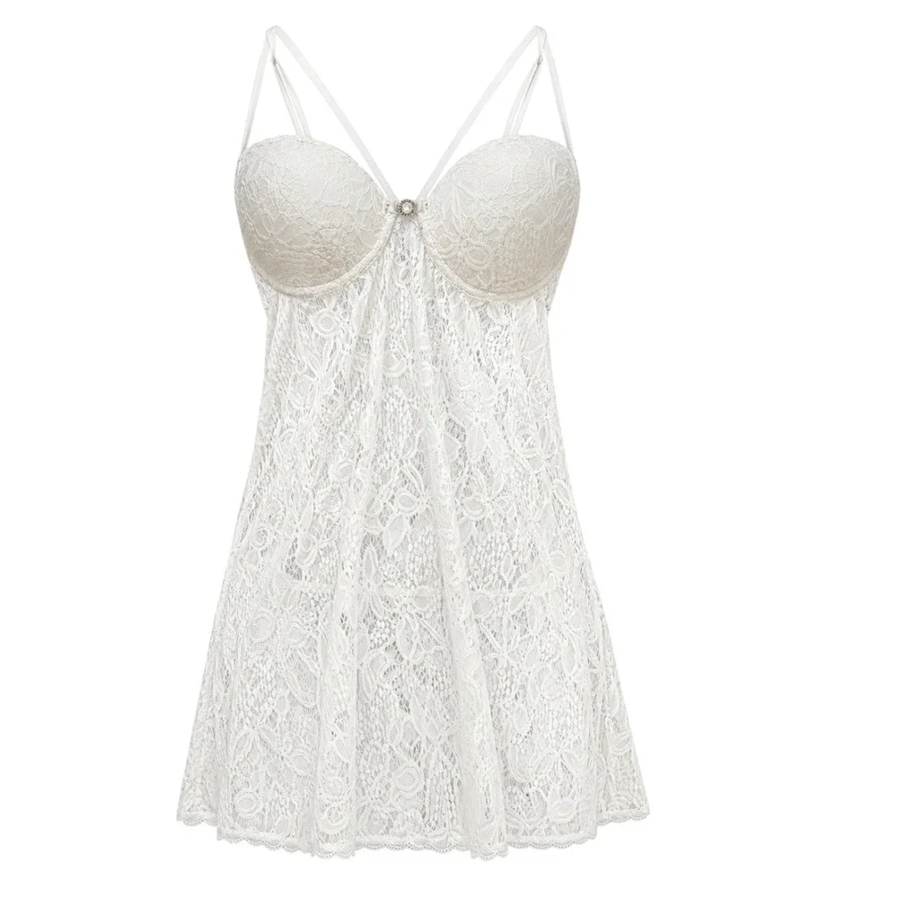 Cinema Etoile Seductivewear White Lace Babydoll Chemise Strappy Back XL Sexy